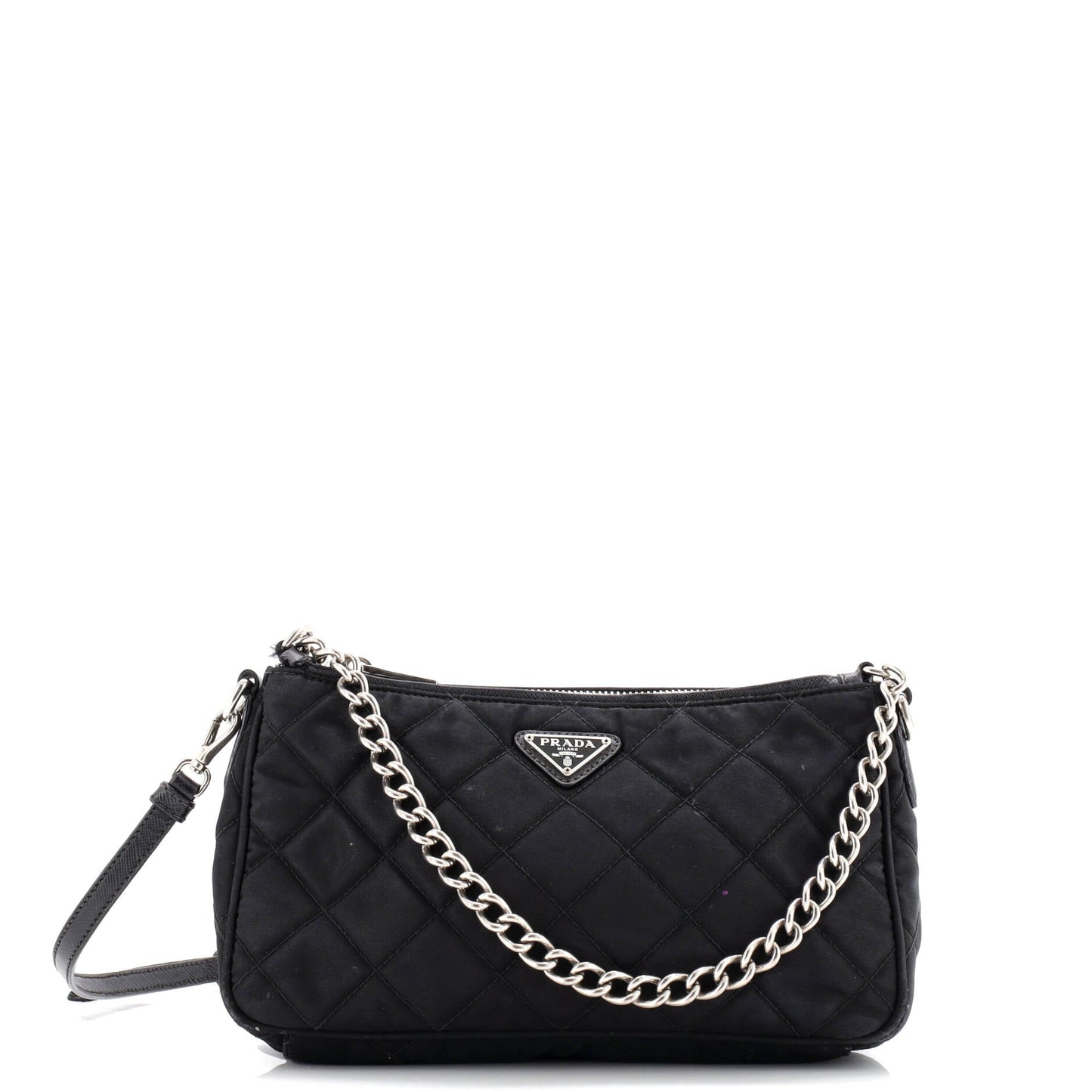 Chain Zip Shoulder Bag Quilted Tessuto Small