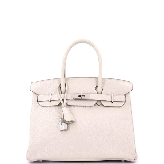 Birkin Handbag Light Clemence with Palladium Hardware 30