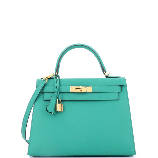 Kelly Handbag Vert Verone Epsom with Gold Hardware 28