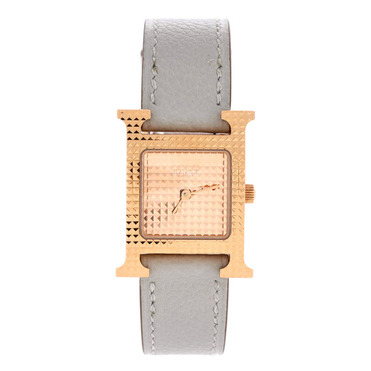 Heure H Quartz Watch Clous de Paris Hobnail Rose Gold and Leather 21
