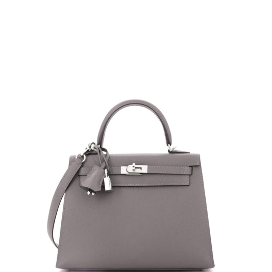 Kelly Handbag Grey Epsom with Palladium Hardware 25