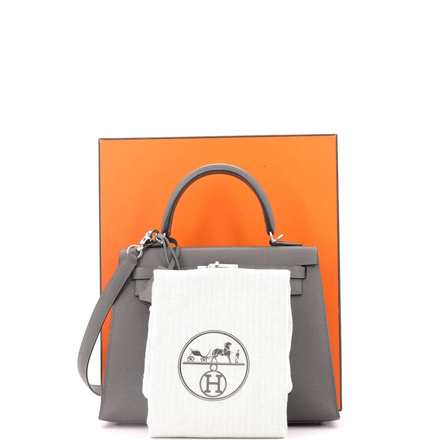 Kelly Handbag Grey Epsom with Palladium Hardware 25