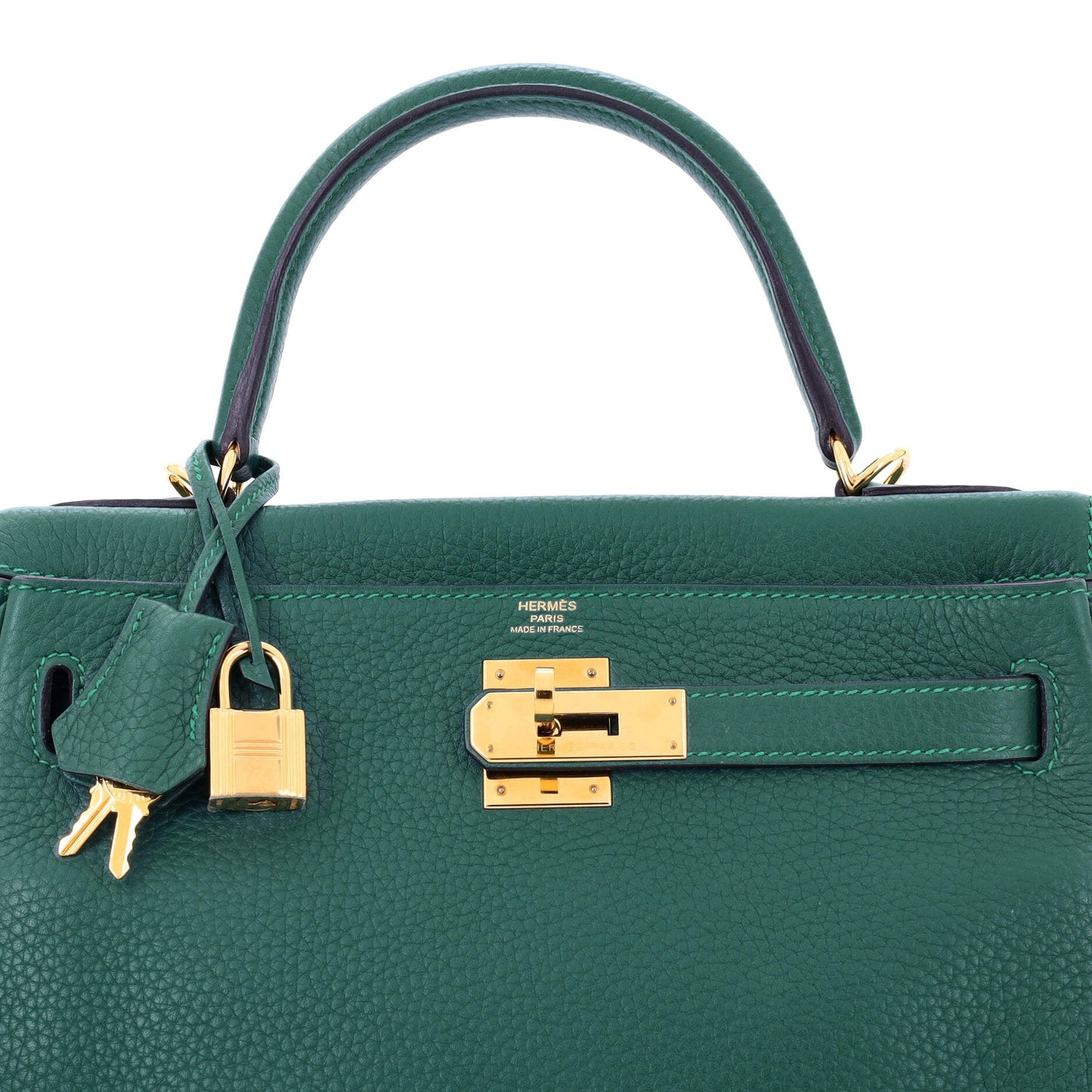 Kelly Handbag Malachite Clemence with Gold Hardware 28