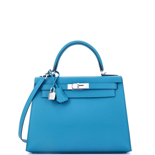 Kelly Handbag Bleu Zanzibar Epsom with Palladium Hardware 28