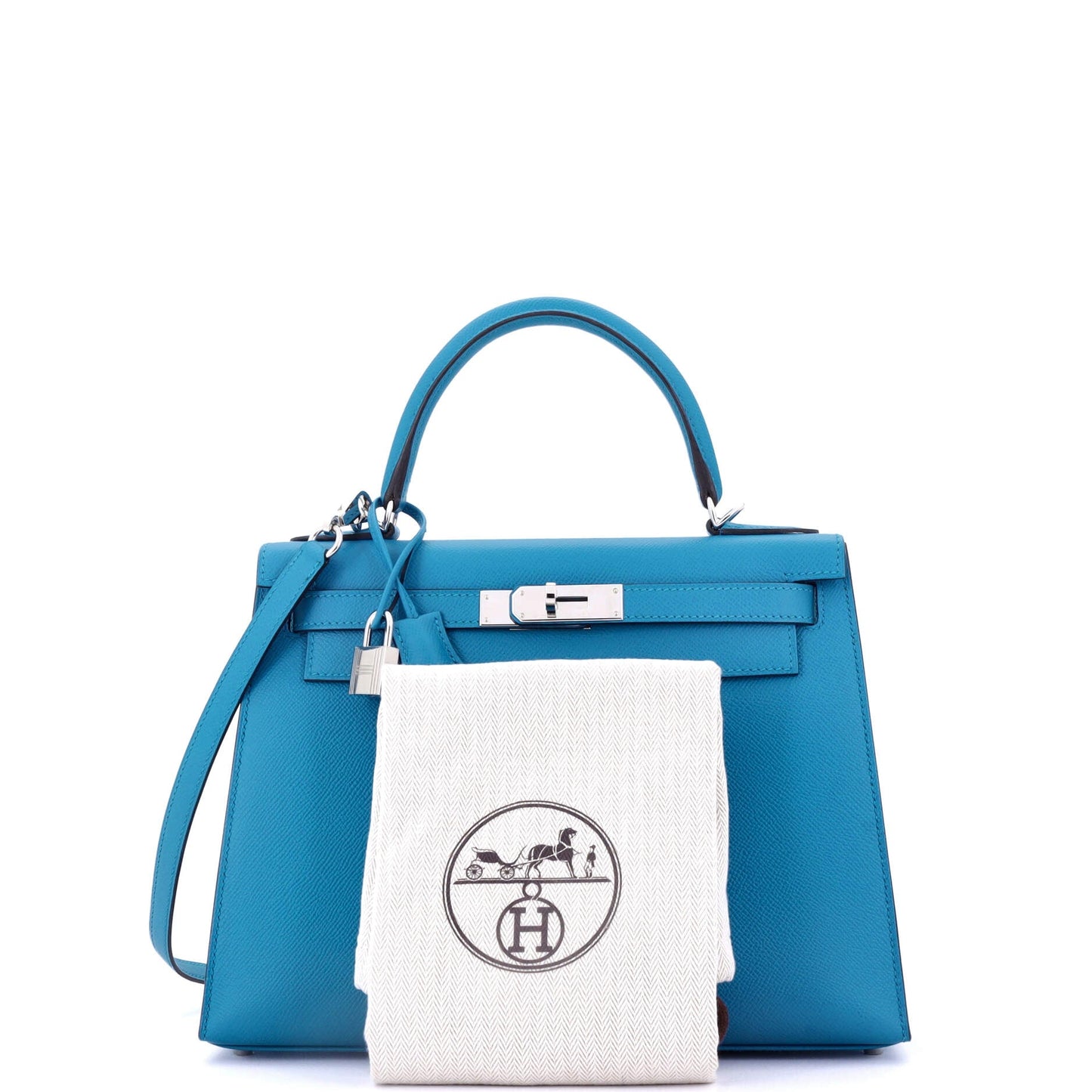 Kelly Handbag Bleu Zanzibar Epsom with Palladium Hardware 28