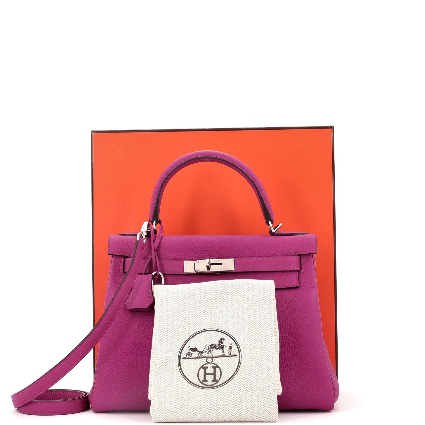 Kelly Handbag Rose Pourpre Togo with Palladium Hardware 28