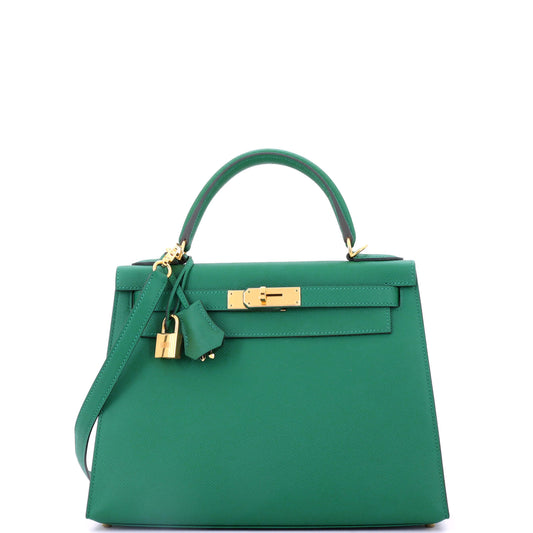 Kelly Handbag Vert Vertigo Epsom with Gold Hardware 28
