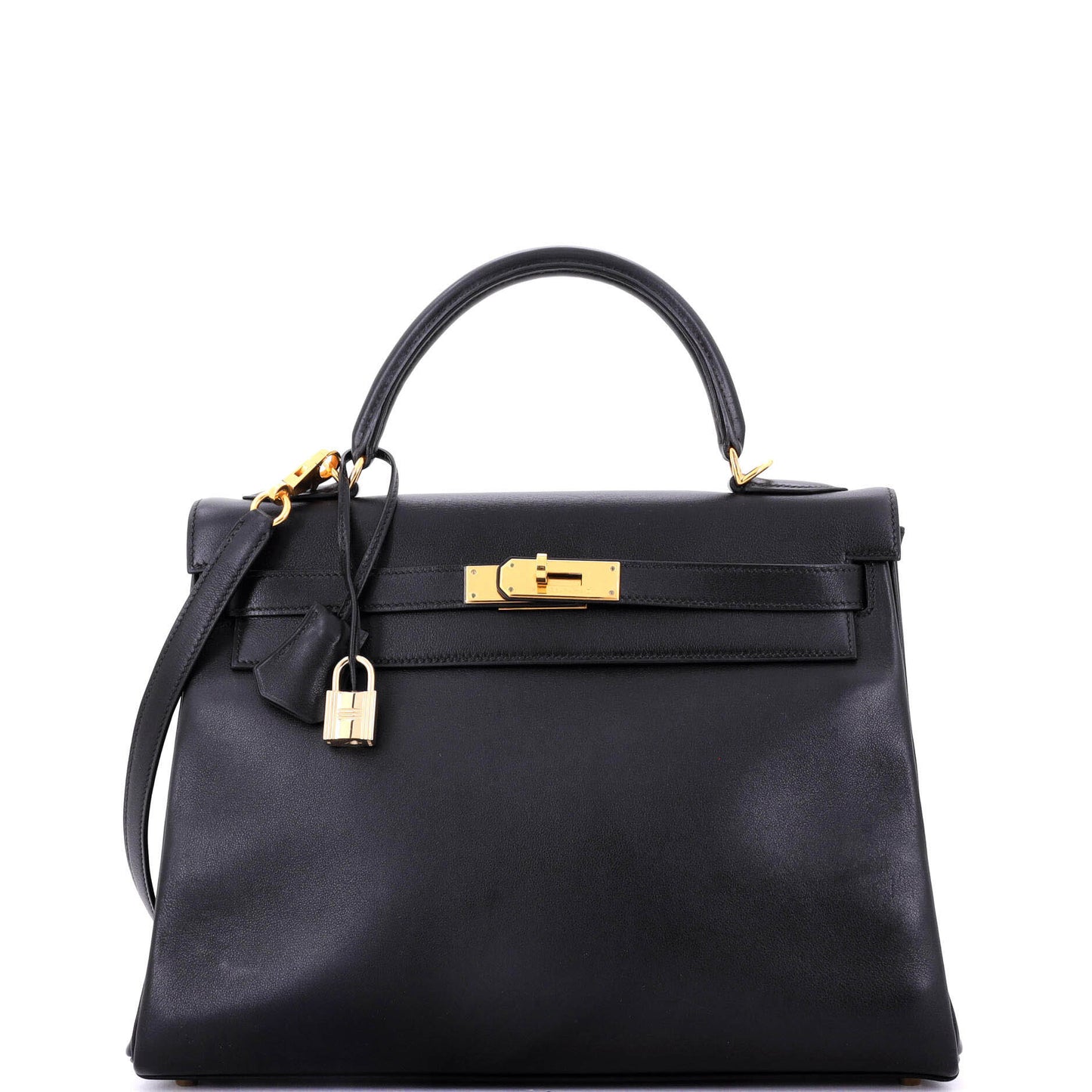 Kelly Handbag Noir Gulliver with Gold Hardware 32