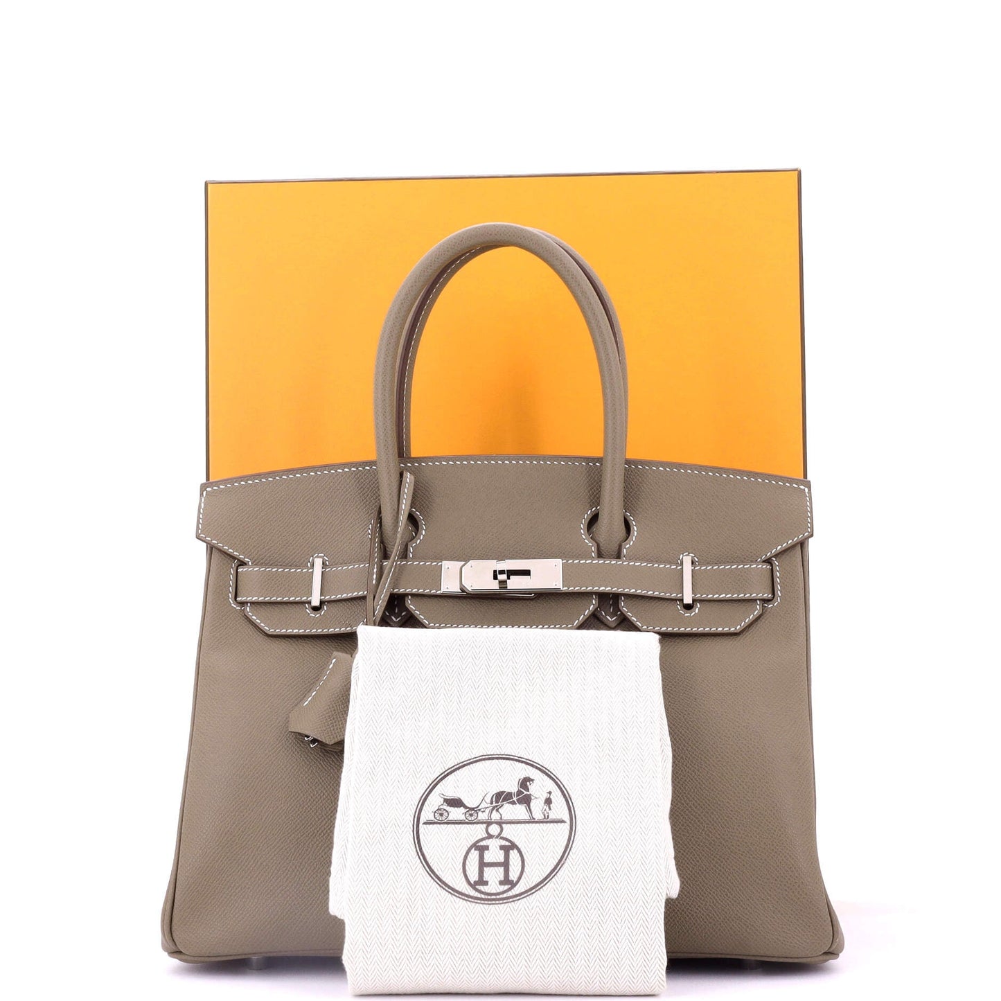 Birkin Handbag Grey Epsom with Palladium Hardware 30