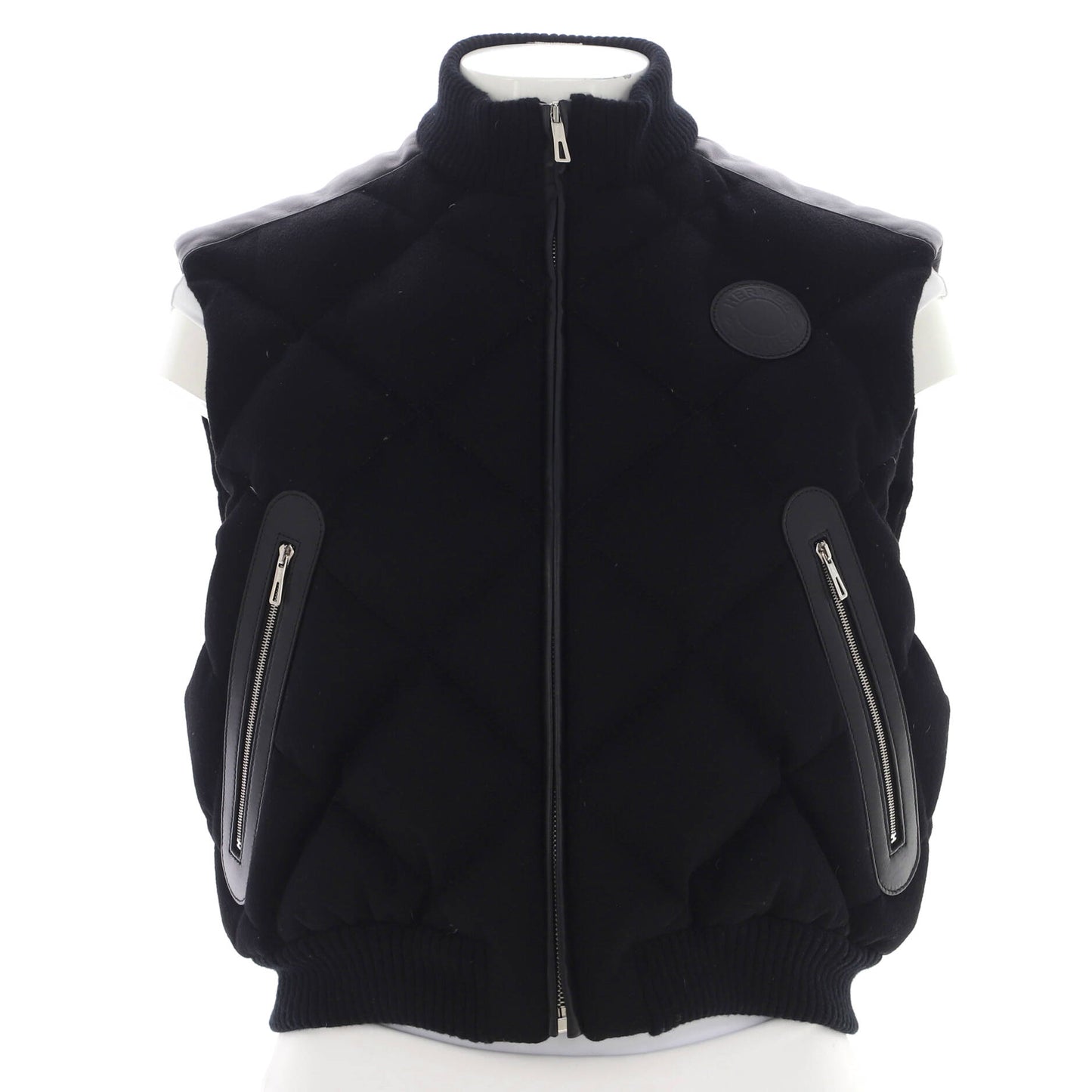 Women's Short Puffer Vest Quilted Cashmere with Leather