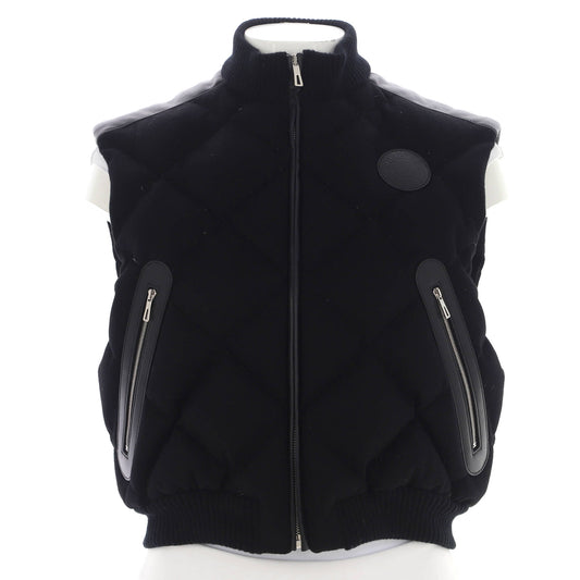 Women's Short Puffer Vest Quilted Cashmere with Leather