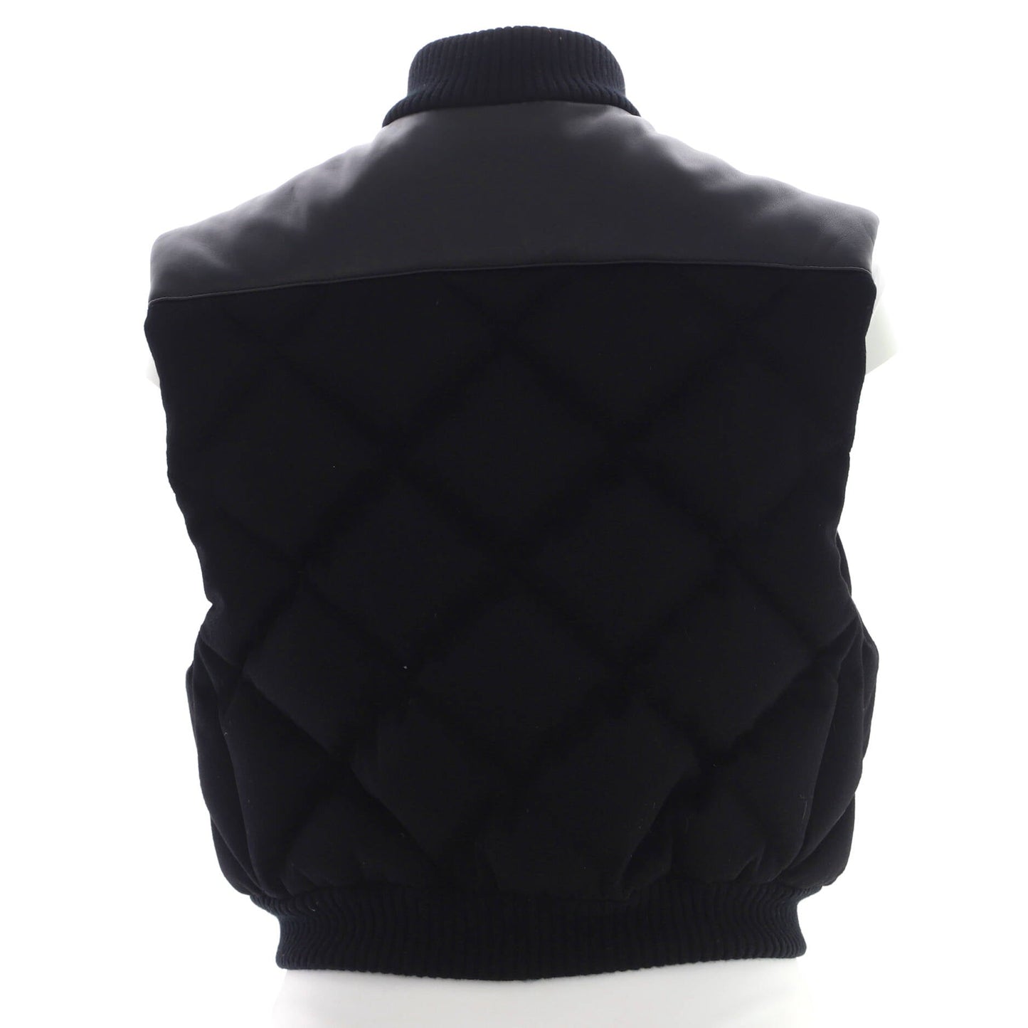 Women's Short Puffer Vest Quilted Cashmere with Leather