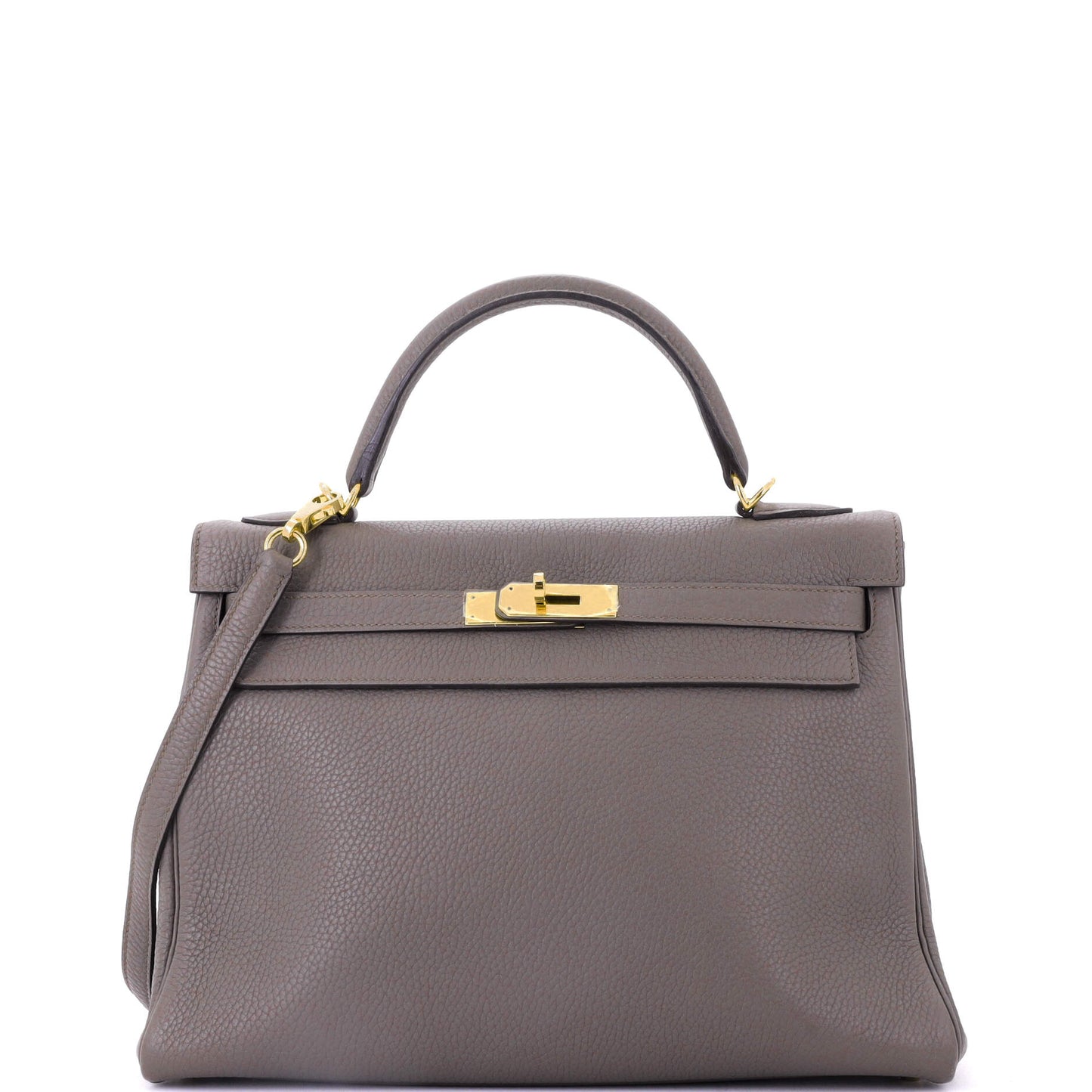 Kelly Handbag Grey Clemence with Gold Hardware 32