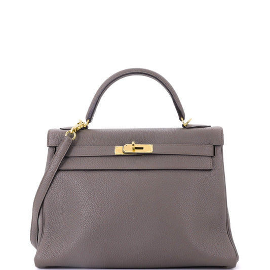 Kelly Handbag Grey Clemence with Gold Hardware 32