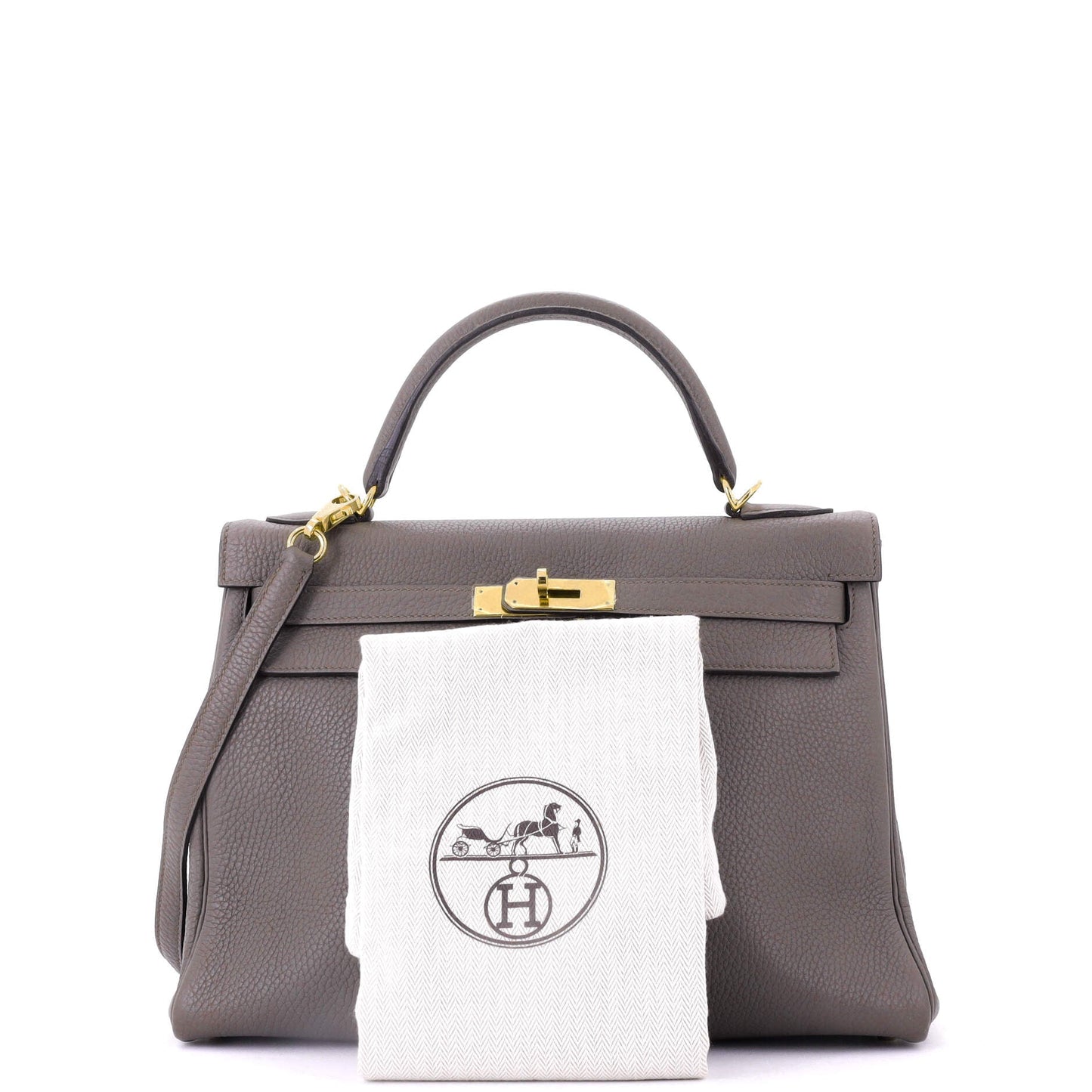 Kelly Handbag Grey Clemence with Gold Hardware 32