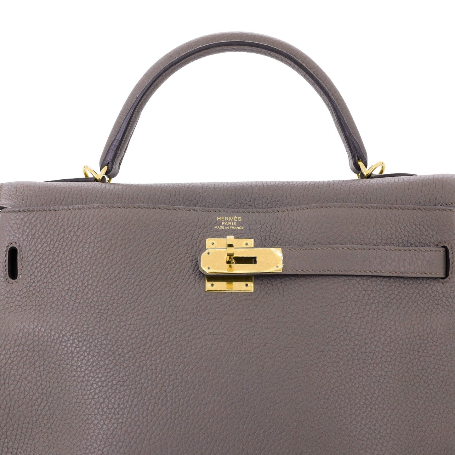 Kelly Handbag Grey Clemence with Gold Hardware 32