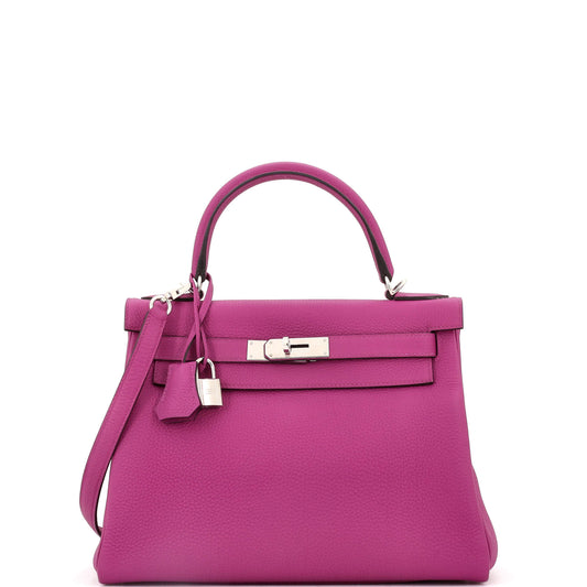 Kelly Handbag Rose Pourpre Togo with Palladium Hardware 28