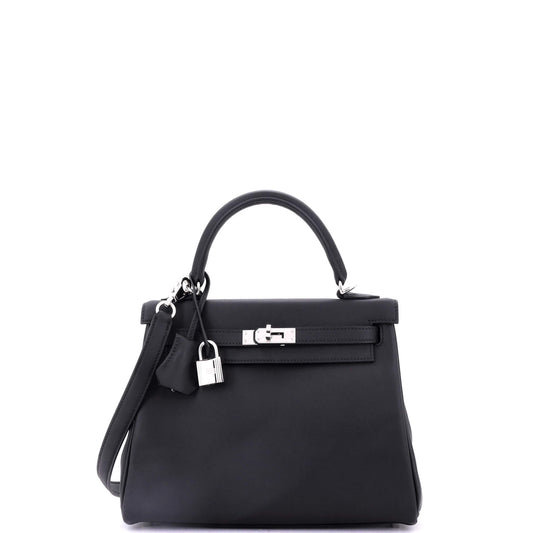 Kelly Handbag Noir Swift with Palladium Hardware 25