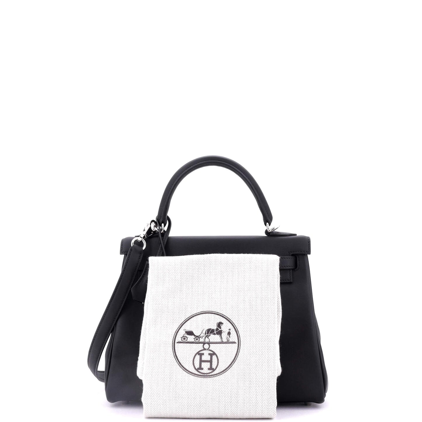 Kelly Handbag Noir Swift with Palladium Hardware 25