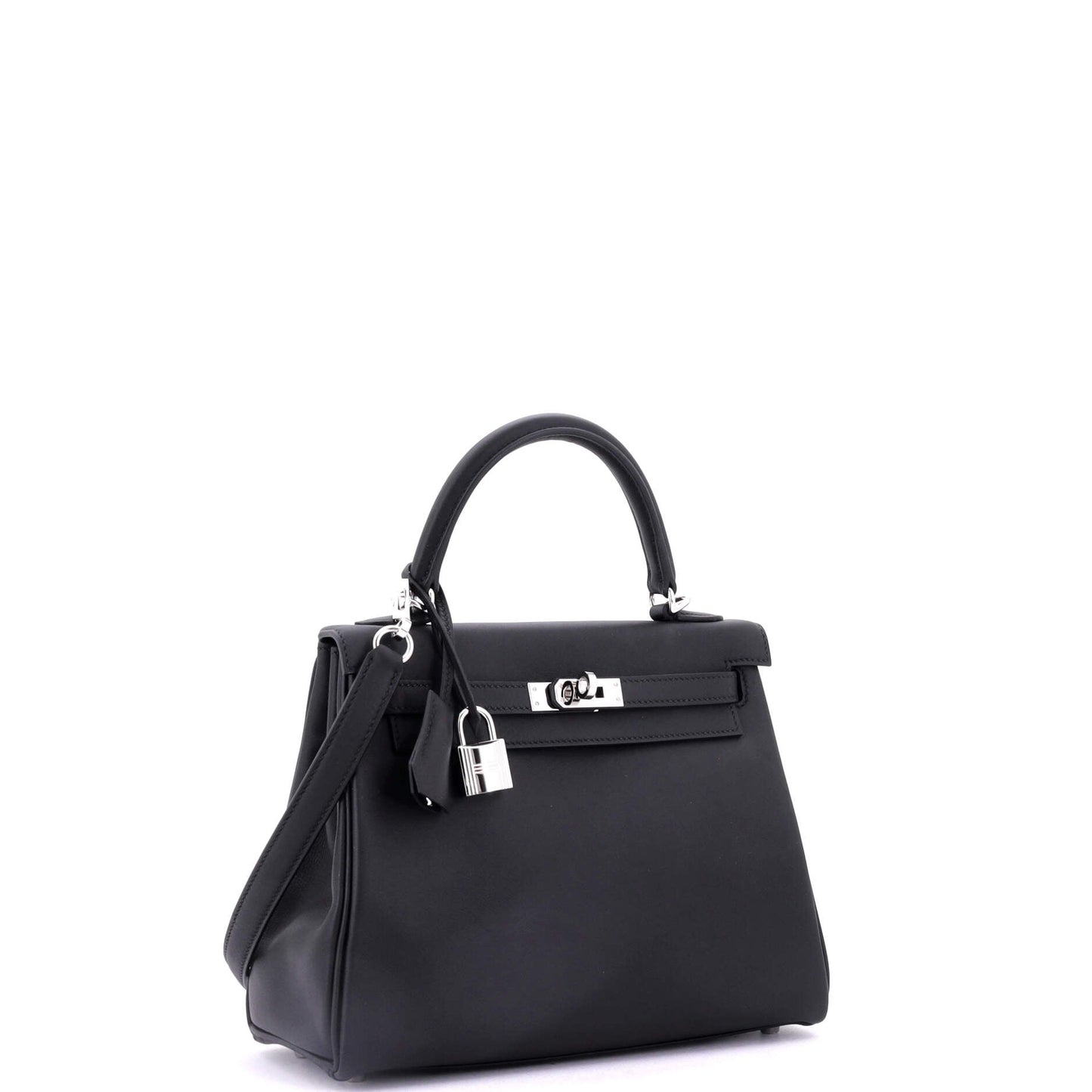 Kelly Handbag Noir Swift with Palladium Hardware 25