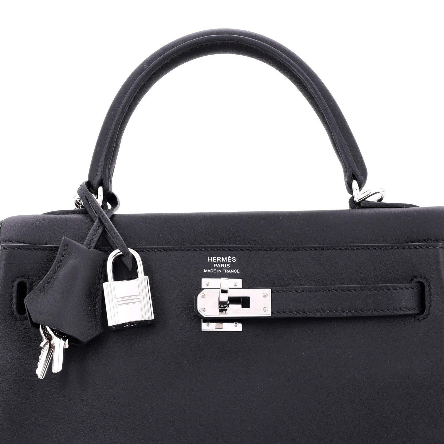 Kelly Handbag Noir Swift with Palladium Hardware 25