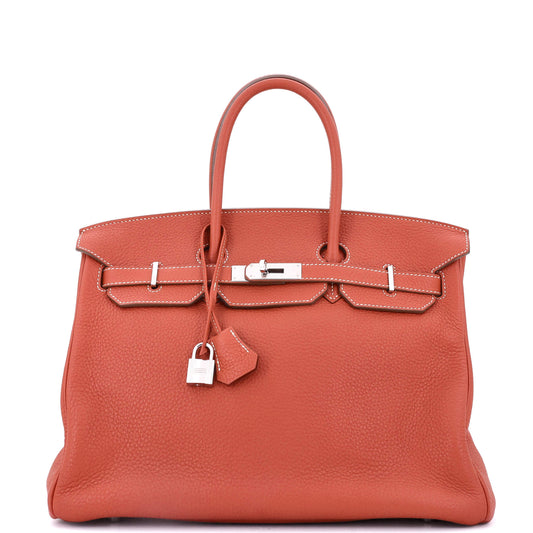 Birkin Handbag Sanguine Clemence with Palladium Hardware 35