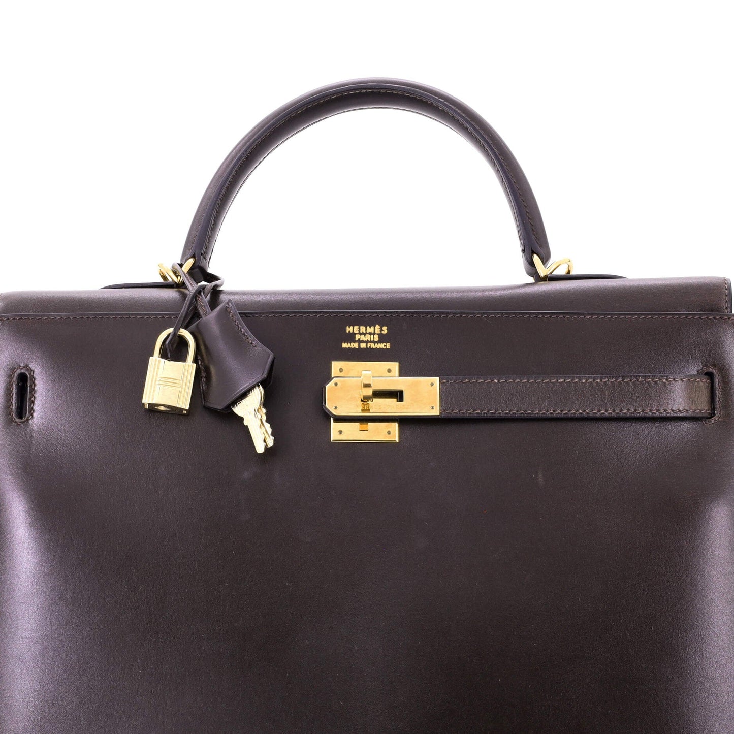 Kelly Handbag Ebene Box Calf with Gold Hardware 35