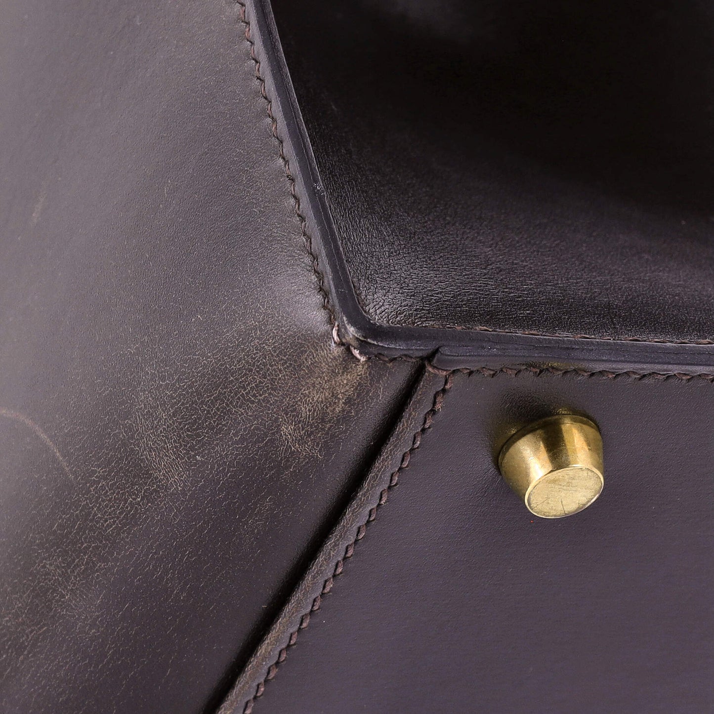 Kelly Handbag Ebene Box Calf with Gold Hardware 35