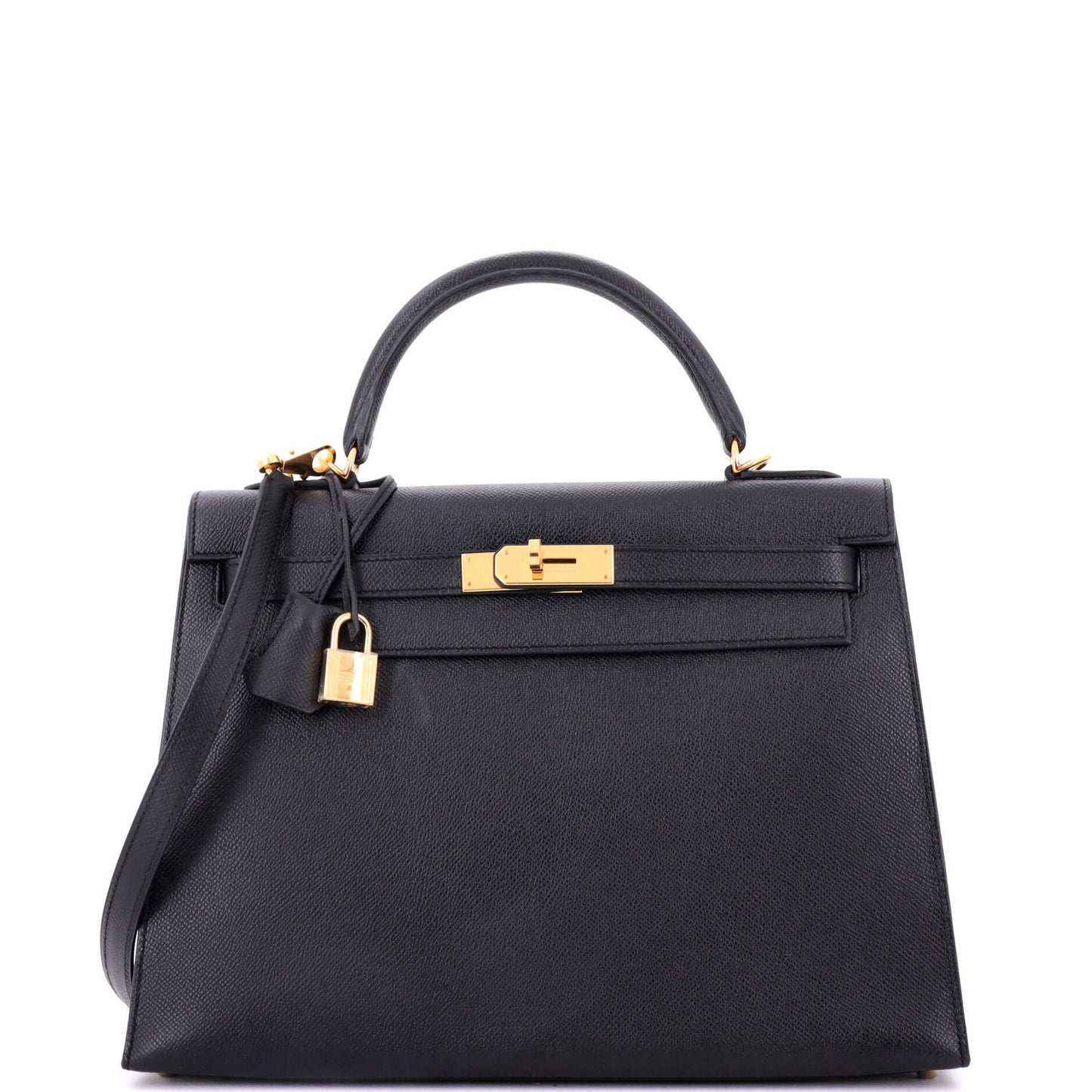 Kelly Handbag Noir Epsom with Gold Hardware 32