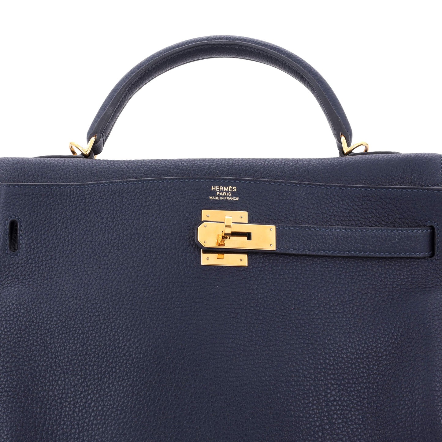 Kelly Handbag Bleu Nuit Togo with Gold Hardware 32