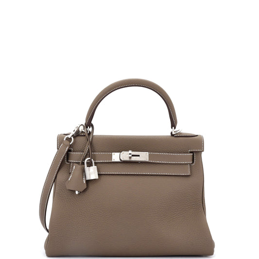 Kelly Handbag Grey Clemence with Palladium Hardware 28