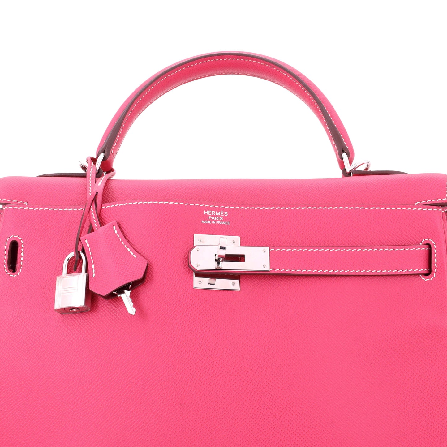 Kelly Handbag Rose Tyrien Epsom with Palladium Hardware 32