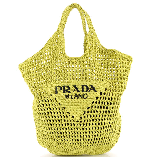 Triangle Logo Bucket Tote Raffia Small