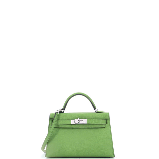 Kelly Mini II Bag Vert Yucca Epsom with Palladium Hardware 20