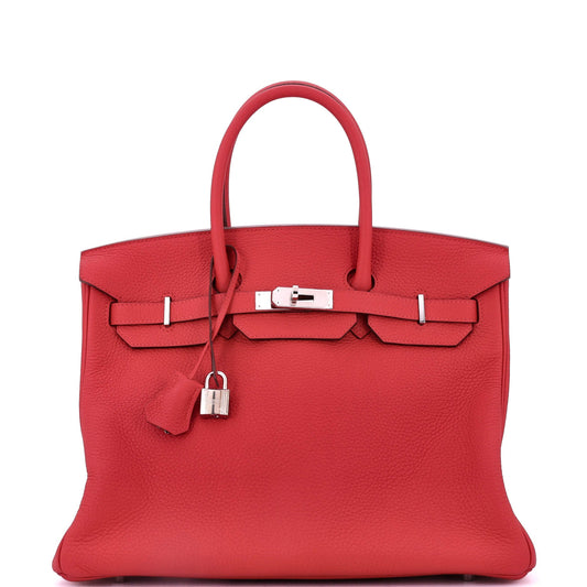 Birkin Handbag Rouge Casaque Clemence with Palladium Hardware 35