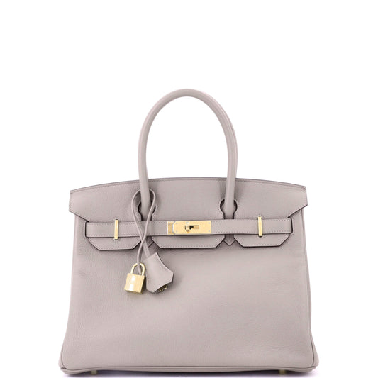 Birkin Handbag Grey Novillo with Gold Hardware 30