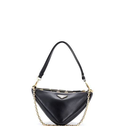 Double Symbole Triangle Bag Leather and Jacquard Mini