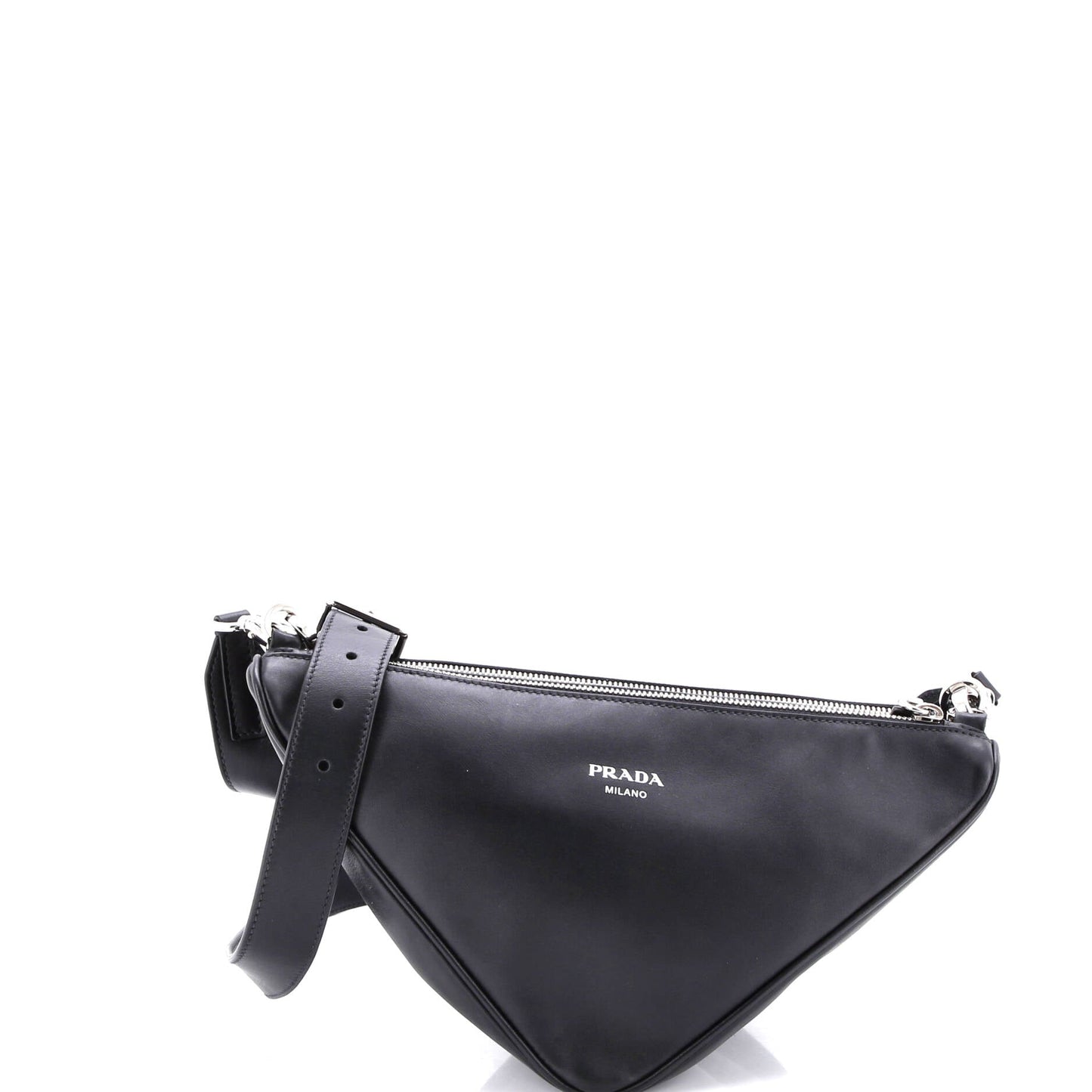 Double Triangle Logo Zip Shoulder Bag Saffiano Leather and Leather