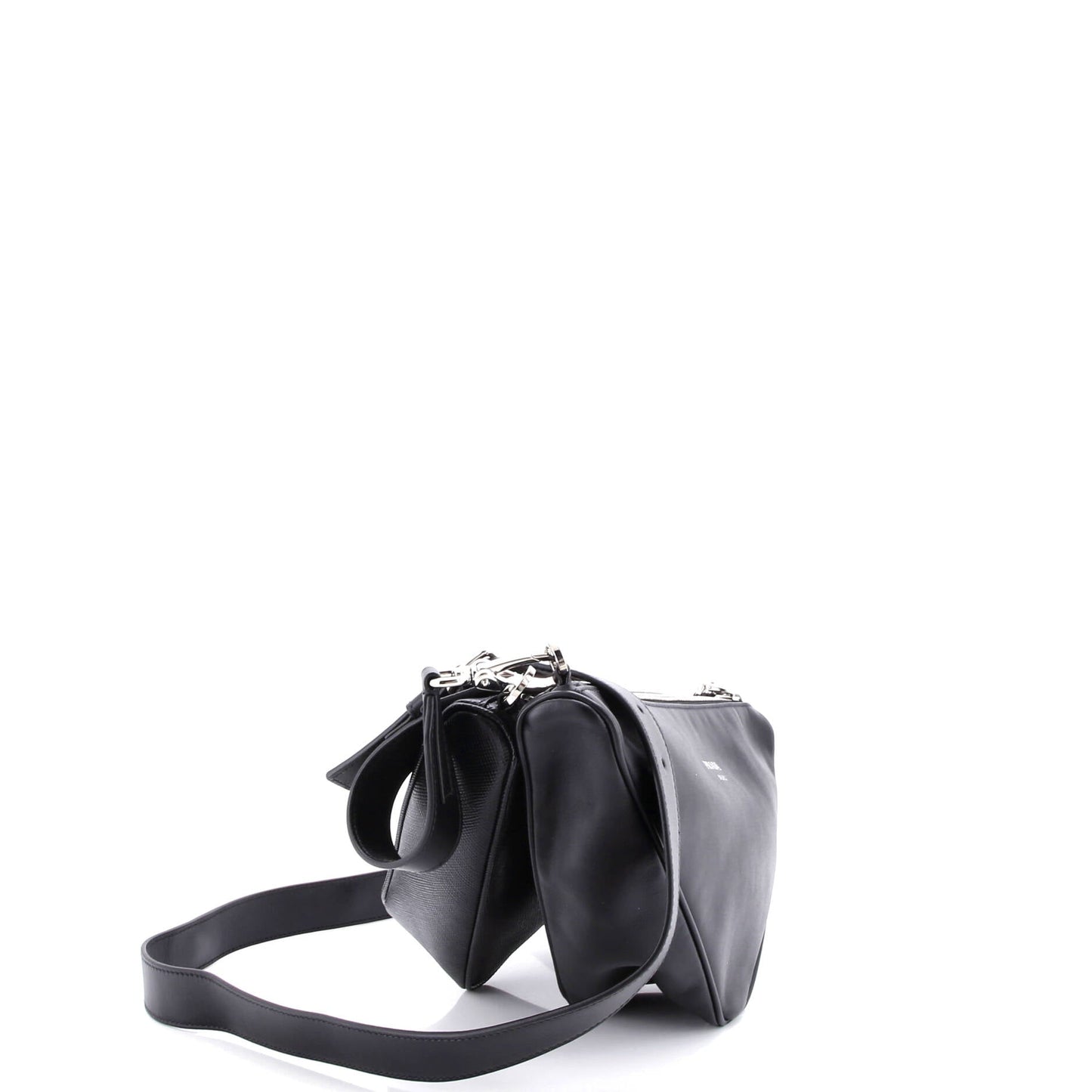 Double Triangle Logo Zip Shoulder Bag Saffiano Leather and Leather