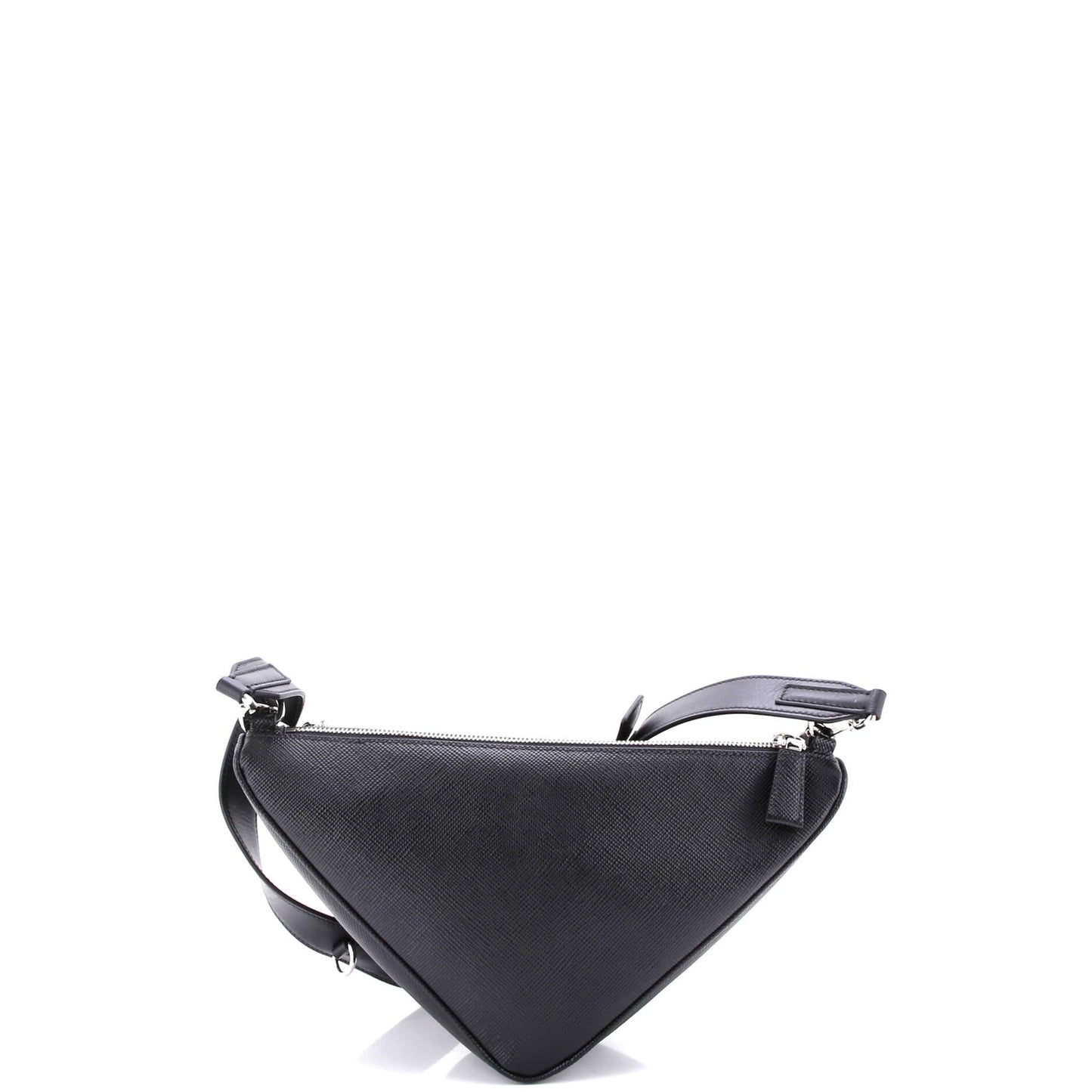Double Triangle Logo Zip Shoulder Bag Saffiano Leather and Leather