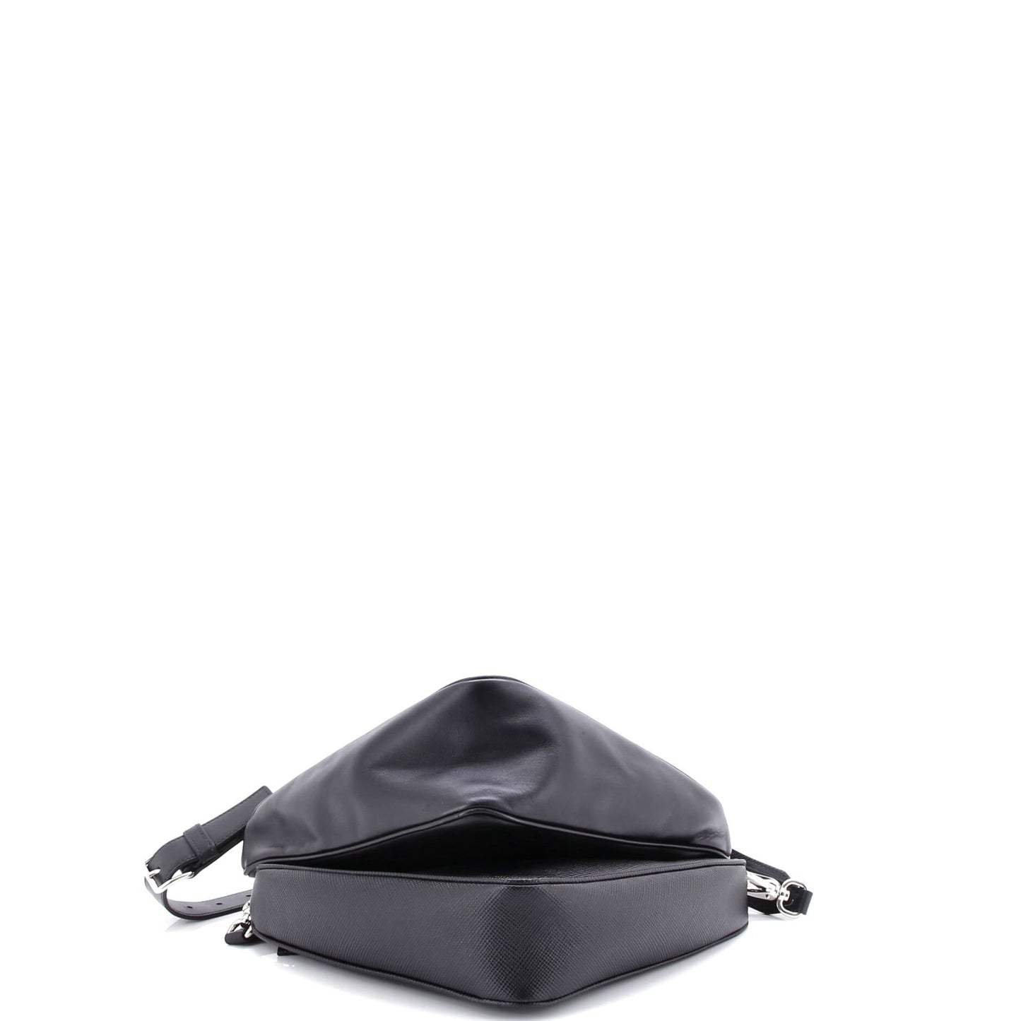 Double Triangle Logo Zip Shoulder Bag Saffiano Leather and Leather