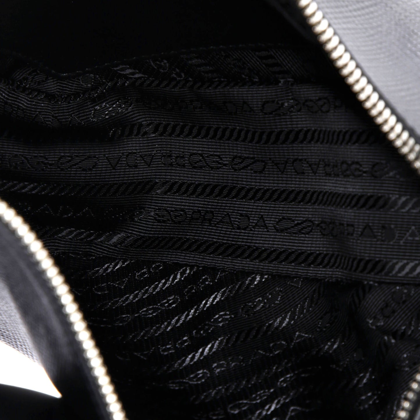 Double Triangle Logo Zip Shoulder Bag Saffiano Leather and Leather