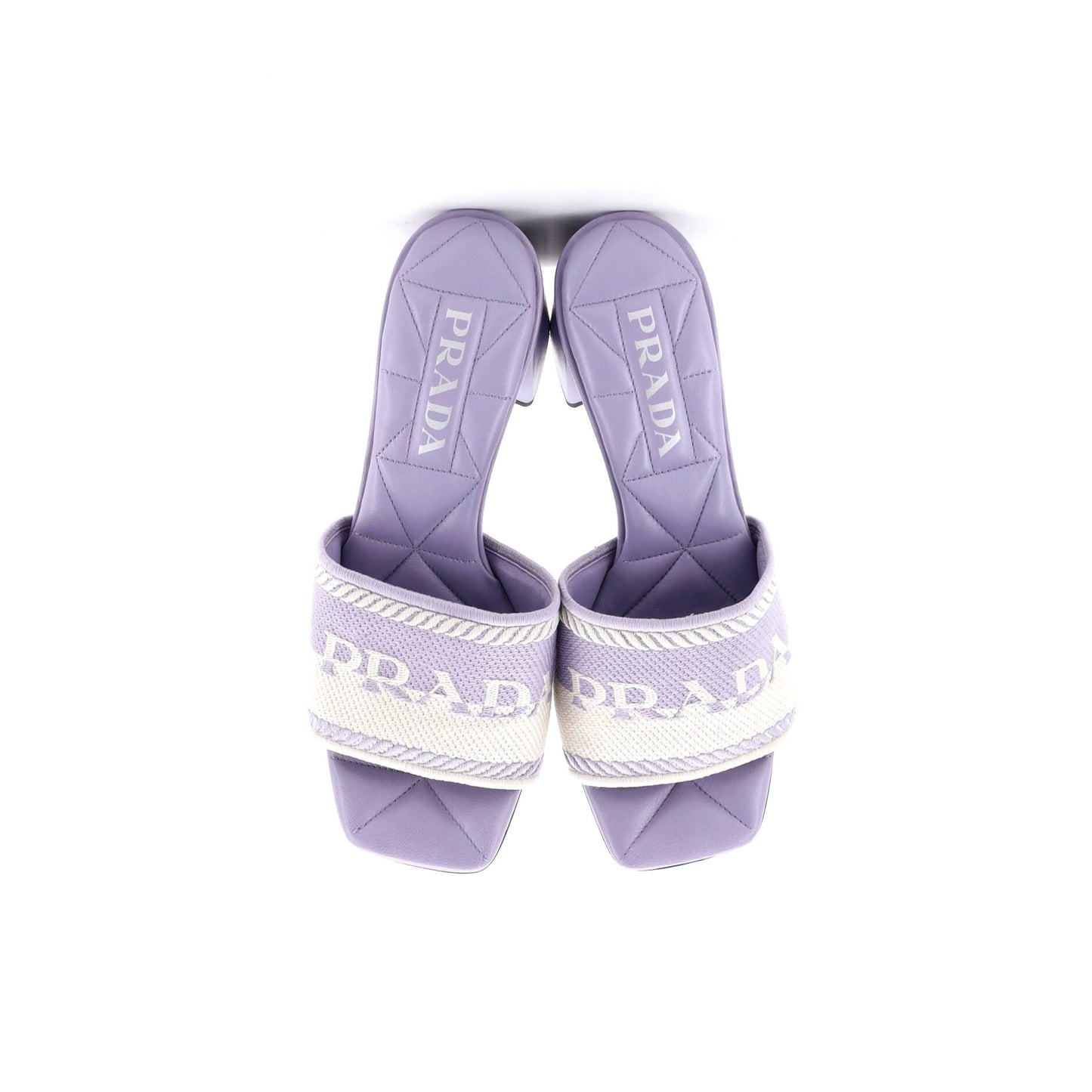 Women's Logo Block Heeled Mule Sandals Leather and Fabric