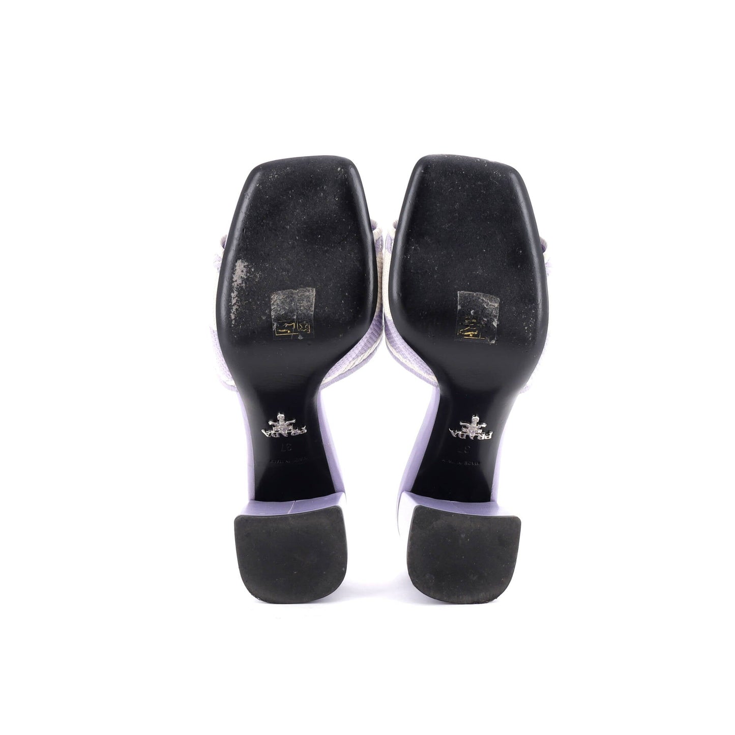 Women's Logo Block Heeled Mule Sandals Leather and Fabric