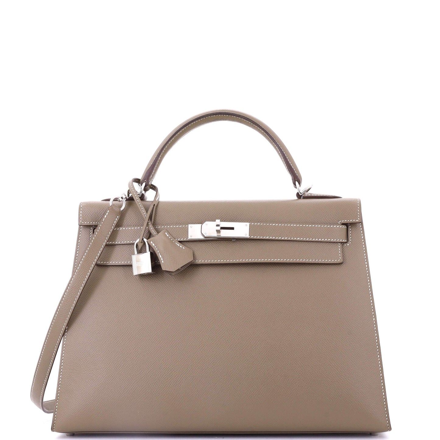 Kelly Handbag Grey Epsom with Palladium Hardware 32