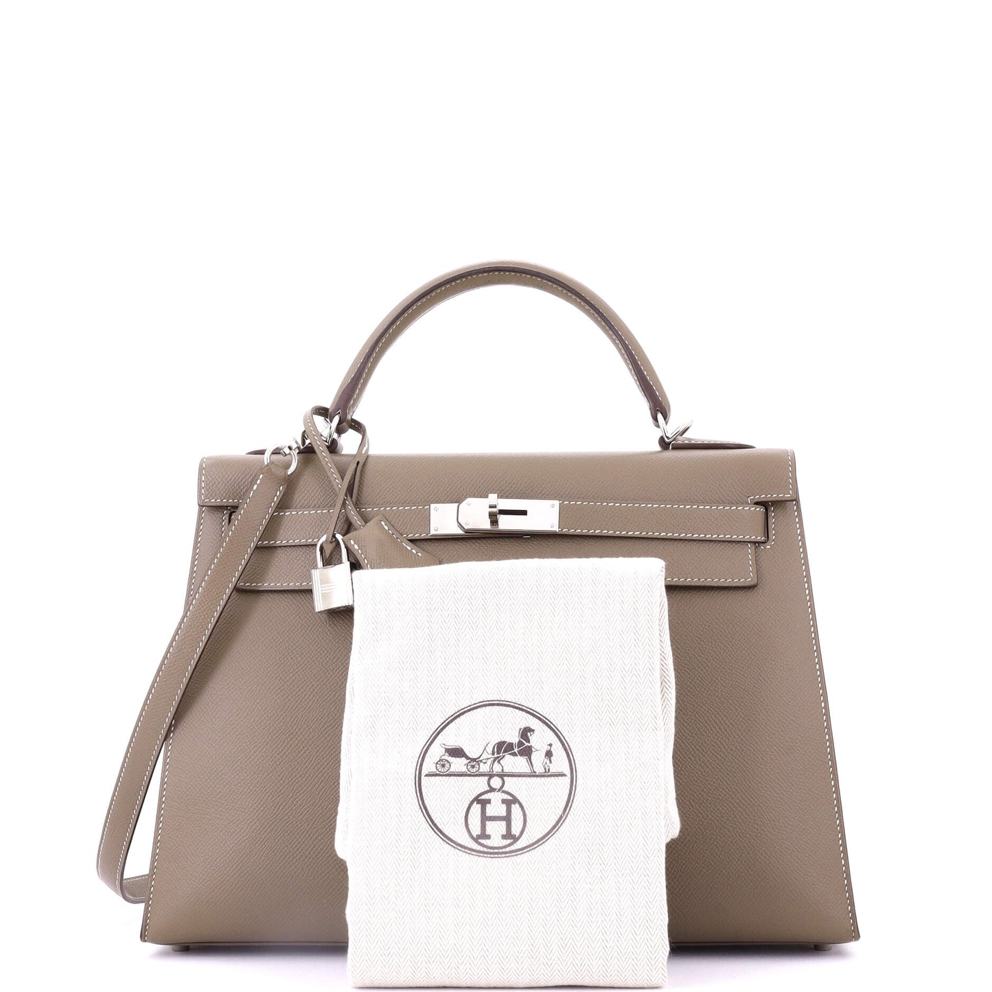 Kelly Handbag Grey Epsom with Palladium Hardware 32