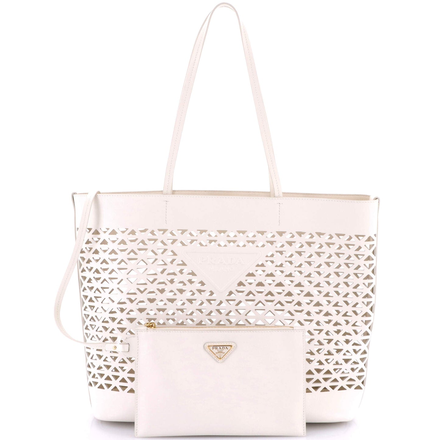 Triangle Logo Shopper Tote Laser Cut Leather Medium