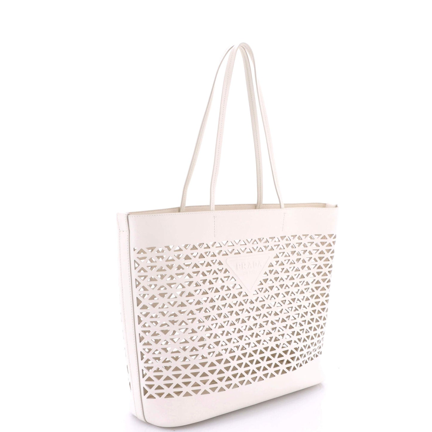 Triangle Logo Shopper Tote Laser Cut Leather Medium