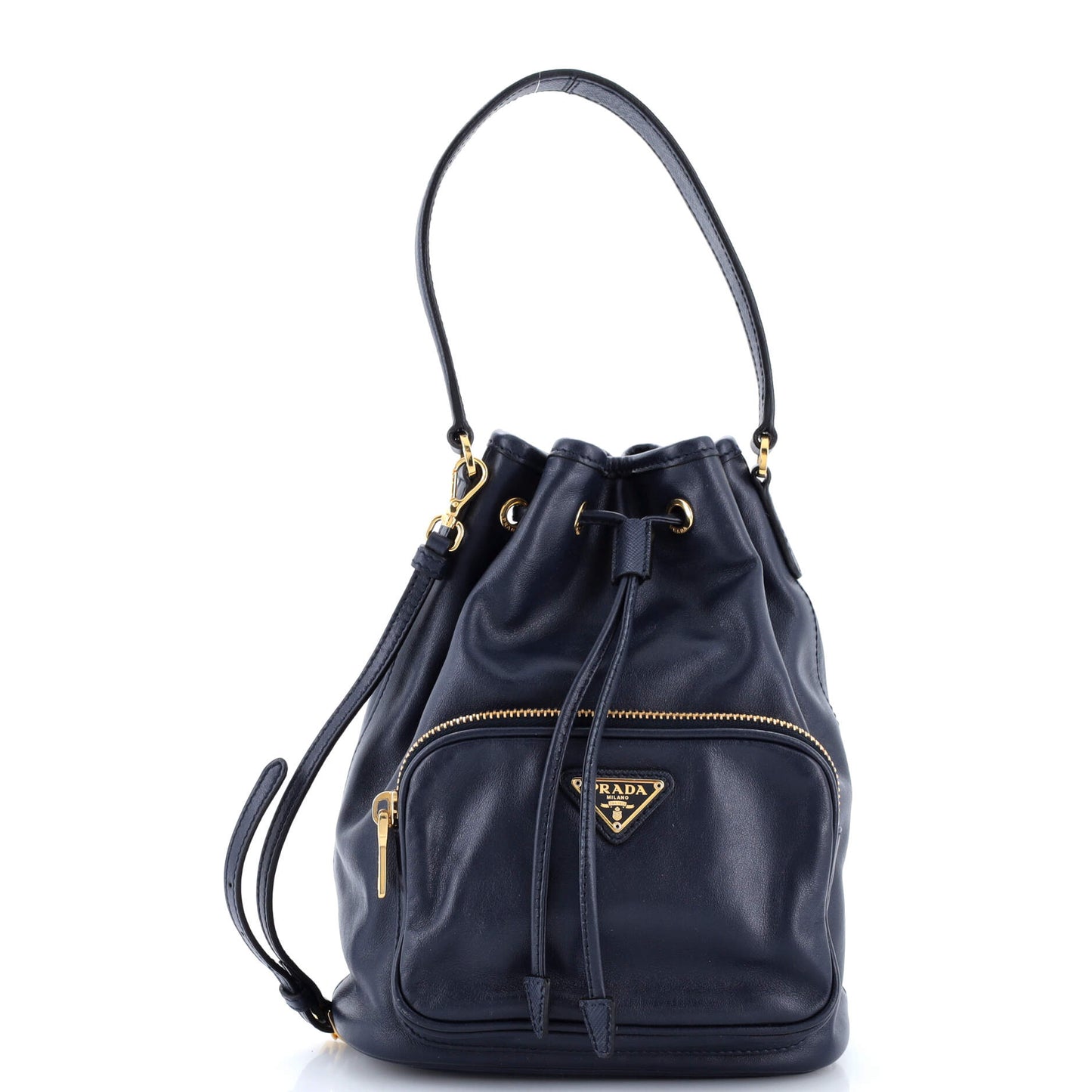 Drawstring Pocket Bucket Bag Soft Calf Small