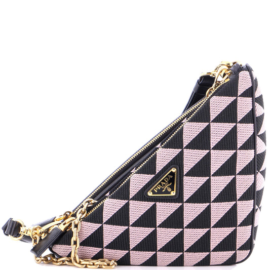 Double Symbole Triangle Bag Leather and Jacquard Mini